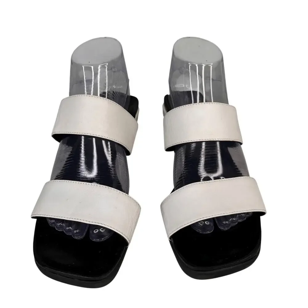 Charles Jourdan Paris Yol Wedge Sandals Black White 8M